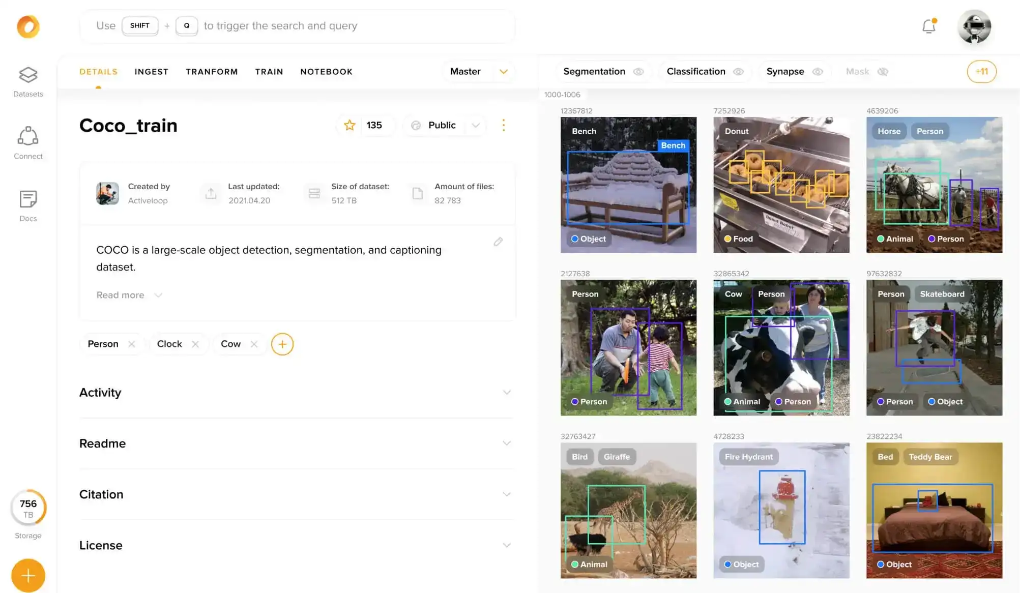 COCO dataset visualization on Activeloop Platform